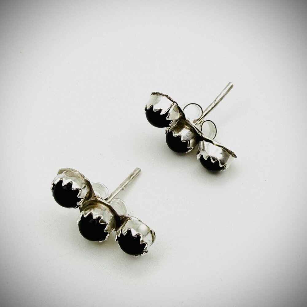 Sterling Silver Black Onyx Triple Stud Earrings – Petite Crawlers